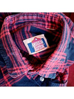 Vintage Large Flannel Skater Shirt 90s American Edition Red Navy Plaid Deck Indy